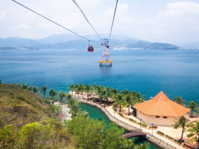 Scenic cable car ride over the ocean in Nha Trang connecting to Vinpearl Island.