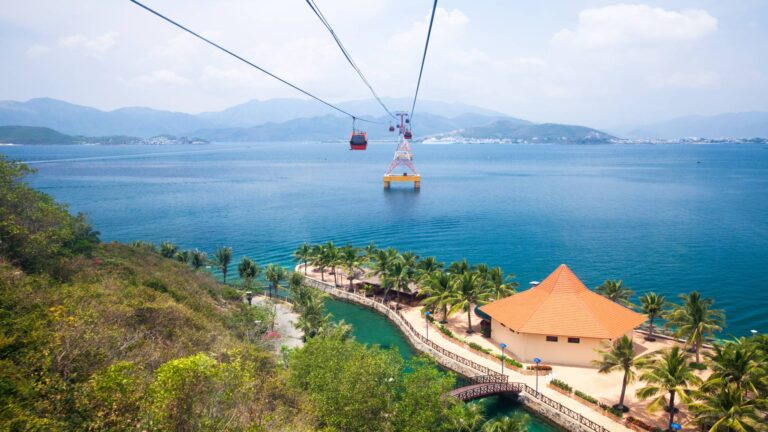 Scenic cable car ride over the ocean in Nha Trang connecting to Vinpearl Island.